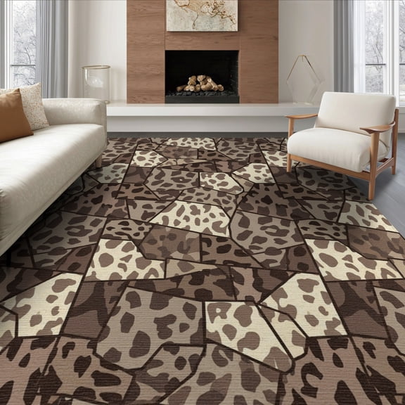 ODIKA 6'x9' Washable Area Rug Non-Slip, Chair-Friendly, Vintage Mosaic Fake Cow That Feel Placemats Table Print Spotted Playful for Dining Room, Under Office Décor