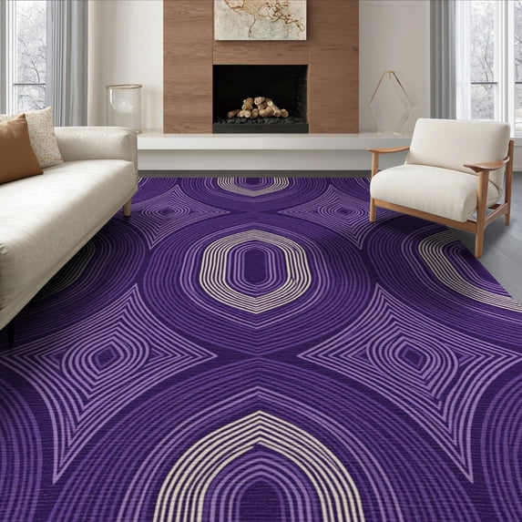 ODIKA 6'x9' Washable Area Rug Non-Slip, Easy Care, Abstract Boho Arch Motif Minimalist Retro Flow Swirl for Family Room, Living Room, Master Bedroom