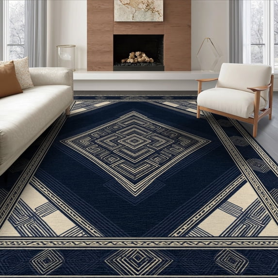 ODIKA 6'x9' Washable Area Rug Non-Slip, Easy Care, Abstract Rhythmic Geometric Motifs Contemporary Dining Boho Farmhouse for Family Room, Living Room, Master Bedroom