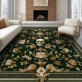 thumbnail image 1 of ODIKA 6'x9' Washable Area Rug Non-Slip, Easy Care, Deep Olive Green Baroque Skull Design Victorian Gothic Floral Damask with Accents for Family Room, Living Room, Master Bedroom, 1 of 7