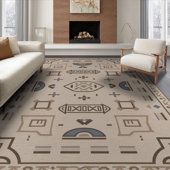 Pattern Making For Motif ODIKA 6'x9' Washable Area Rug Non-Slip, Easy Care, Beige Blue Geometric ...