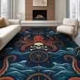 thumbnail image 1 of ODIKA 6'x9' Washable Area Rug Non-Slip, Easy Care, Cartoon Nautical Octopus Pirate Themed Abstract Vintage Creature for Family Room, Living Room, Master Bedroom, 1 of 7