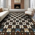 thumbnail image 1 of ODIKA 6'x9' Washable Area Rug Non-Slip, Easy Care, Checkered Southwestern With Diamond Motifs And Geometric Border for Family Room, Living Room, Master Bedroom, 1 of 7