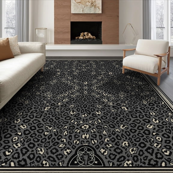 ODIKA 6'x9' Washable Area Rug Non-Slip, Easy Care, Gothic Mystical Haul Print Symmetrical Motif Corridor Grey Mens for Family Room, Living Room, Master Bedroom