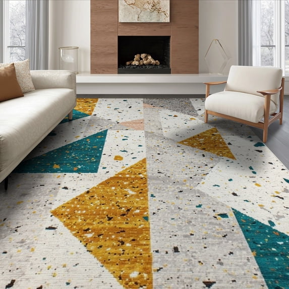 Simple Abstract Image Geometric ODIKA 6'x9' Washable Area Rug Non-Slip, Easy Care, Hallway Abstract ...