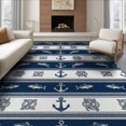 thumbnail image 1 of ODIKA 6'x9' Washable Area Rug Non-Slip, Easy Care, Nautical Bass Motif Stripe Border Lure Novelty Hooked Fishing Refined Structured for Family Room, Living Room, Master Bedroom, 1 of 7