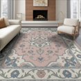 thumbnail image 1 of ODIKA 6'x9' Washable Area Rug Non-Slip, Easy Care, Nursey Faded Pink Gentle Scrollwork Motifs Blush Dorm Whimsical for Family Room, Living Mater Bedroom, 1 of 7