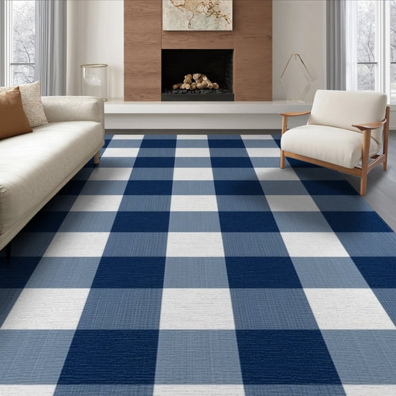 ODIKA 6'x9' Washable Area Rug Non-Slip, Easy Care, Plaid Checkered Front Tartan Farmhouse Windowpane Grid Motif for Family Room, Living Room, Master Bedroom