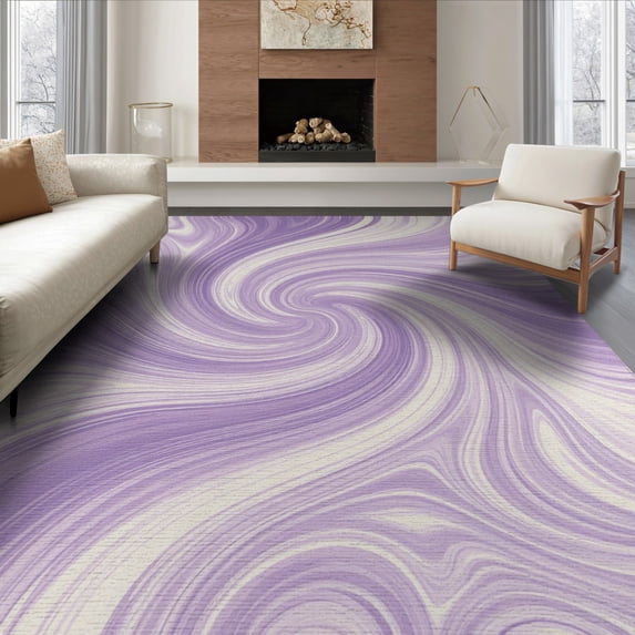 ODIKA 6'x9' Washable Area Rug Non-Slip, Easy Care, Purple Flowing Pastel Gradient Abstract Swirls Balanced Composition for Family Room, Living Room, Master Bedroom