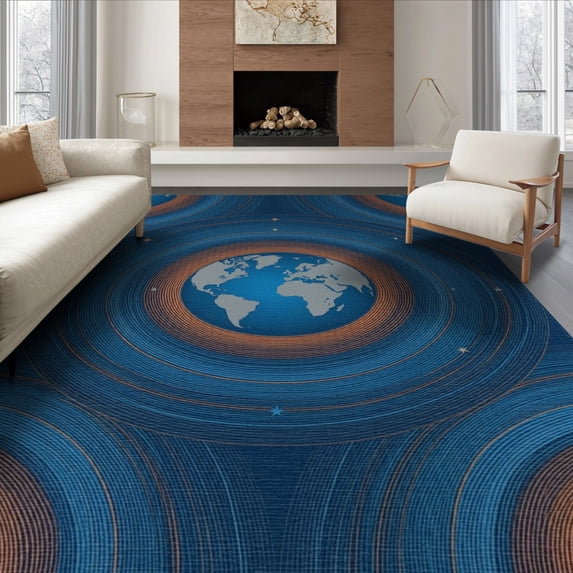 ODIKA 6'x9' Washable Area Rug Non-Slip, Easy Care, Round Cosmic Map Bands Motifs Layout Planetary Galaxy Circles for Family Room, Living Mater Bedroom