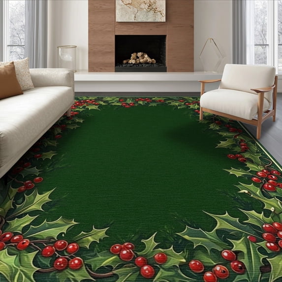 ODIKA 6'x9' Washable Area Rug Non-Slip, Easy Care, Round Rings Leaves Festive Botanical Vine Border Circle Classroom for Family Room, Living Mater Bedroom