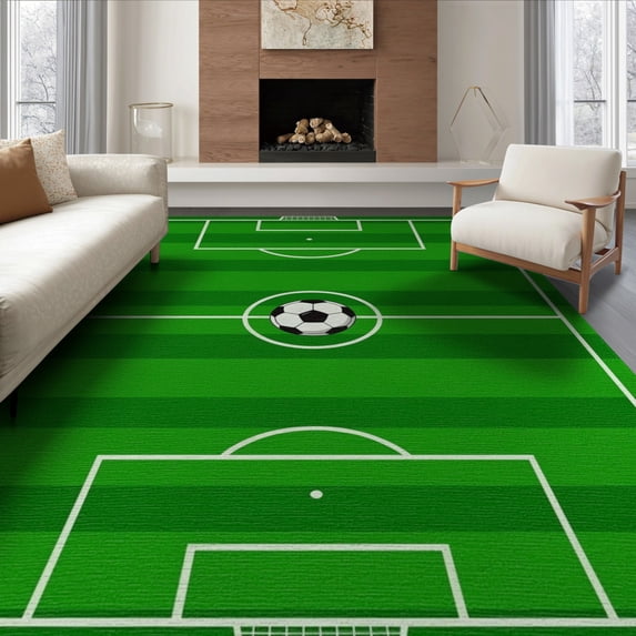 ODIKA 6'x9' Washable Area Rug Non-Slip, Easy Care, Soccer Stadium Field Pitch Lines Durable Interactive Football Flowing Dynamic for Family Room, Living Mater Bedroom
