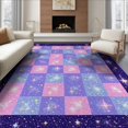 thumbnail image 1 of ODIKA 6'x9' Washable Area Rug Non-Slip, Easy Care, Sparkle Purple Stars Unicorn Checkered Grid Gradient Playroom for Family Room, Living Room, Master Bedroom, 1 of 7