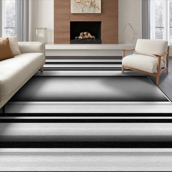ODIKA 6'x9' Washable Area Rug Non-Slip, Easy Care, Under Stripe Striped Welcome Graduated Spacing Effect Doormat for Family Room, Living Mater Bedroom