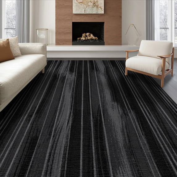 ODIKA 6'x9' Washable Area Rug Non-Slip, Easy Care, Textured Look Abstract Brushstroke Stripes With Metallic Edge Modern Flowing for Family Room, Living Room, Master Bedroom