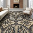 thumbnail image 1 of ODIKA 6'x9' Washable Area Rug Octopus Vintage Maritime Map Compass Nautical Border Rum Doormat Refined for Queen Size Bedroom, Under Bed, Master Suite, Easy Care, Non-Shedding, 1 of 7