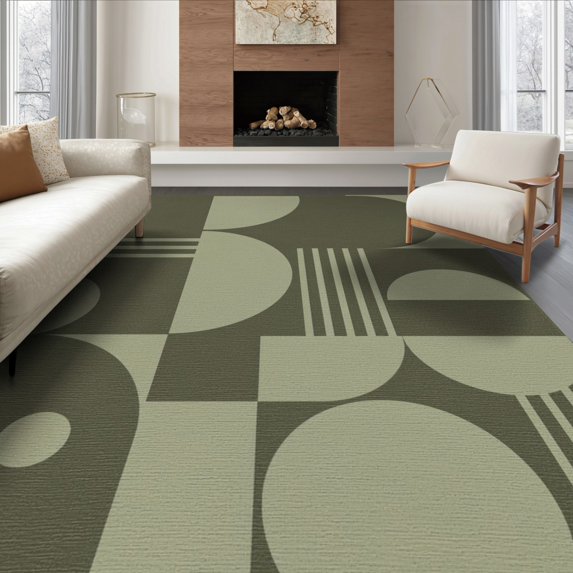 ODIKA 6'x9' Washable Area Rug Olive and Sage Geometric Design Abstract Modern with Bold Shapes for Family Room, Living Room, Master Bedroom, Non-Slip, Easy Care