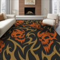 thumbnail image 1 of ODIKA 6'x9' Washable Area Rug Orange Black Gothic Skulls and Flames Design Intricate Motif with Fiery Skull for Family Room, Living Room, Master Bedroom, Non-Slip, Easy Care, 1 of 7