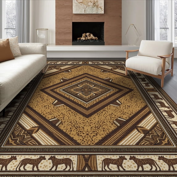 ODIKA 6'x9' Washable Area Rug Patchwork Faded Stripe Symmetrical Panel Arrangement Round Contrasting for Queen Size Bedroom, Under Bed, Master Suite, Easy Care, Non-Shedding
