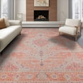 thumbnail image 1 of ODIKA 6'x9' Washable Area Rug Peach Medallion Distressed Vintage Scroll Diamond Motif Border for Family Room, Living Room, Master Bedroom, Non-Slip, Easy Care, 1 of 7