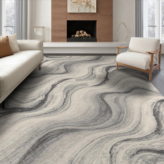 ODIKA 6'x9' Washable Area Rug Pile Neutral Contemporary Flowing Transitions Beige Large Grey for Family Room, Living Mater Bedroom, Non-Slip, Easy Care