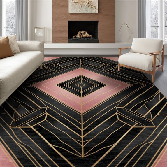 ODIKA 6'x9' Washable Area Rug Pink Grey Smooth Blending Crisp Edges Rectangular Contemporary for Family Room, Living Room, Master Bedroom, Non-Slip, Easy Care