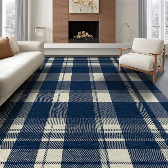 ODIKA 6'x9' Washable Area Rug Plaid Front Block Layout Featuring Symmetrical Field Layering for Family Room, Living Room, Master Bedroom, Non-Slip, Easy Care
