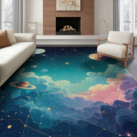 ODIKA Playroom Galaxy Theme Constellation Lines Motifs Science Classroom for Queen Size Bedroom, Under Bed, Master , Foldable Easy Care