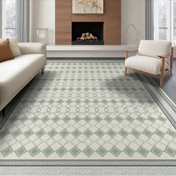ODIKA 6'x9' Washable Area Rug Print Interlocking Paws Bone Lattice Scattered Alfombra Para for Queen Size Bedroom, Under Bed, Master Suite, Easy Care, Non-Shedding