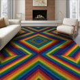 thumbnail image 1 of ODIKA 6'x9' Washable Area Rug Rainbow Striped Door Diamond Emblem Pride Flag Themed Entrance for Family Room, Living Room, Master Bedroom, Non-Slip, Easy Care, 1 of 7