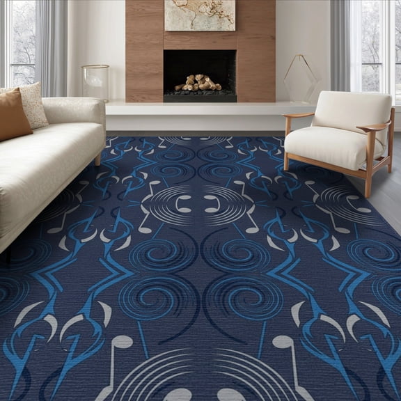 ODIKA 6'x9' Washable Area Rug Record Circular Vinyl Sound Wave Covering Disc Cd Shaped Music for Dining Room, Under Table, Office Décor, Non-Slip Chair-Friendly