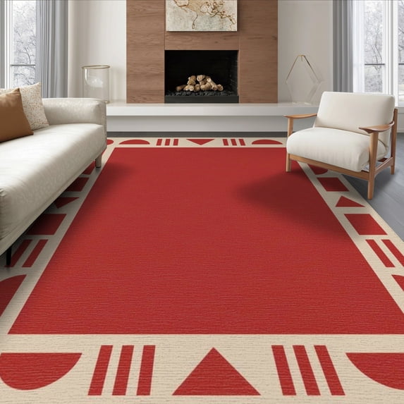 Border Style Rugs ODIKA 6'x9' Washable Area Rug Red Beige Geometric Border Design Modern ...