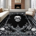 thumbnail image 1 of ODIKA 6'x9' Washable Area Rug Skull Gothic Skeleton Medallion With Victorian Filigree Accents for Dining Room, Under Table, Office Décor, Non-Slip Chair-Friendly, 1 of 7