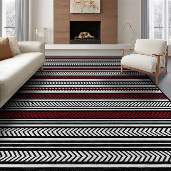 ODIKA 6'x9' Washable Area Rug Southwestern Interlocking Stripe Farmhouse Even Bands Striped Flowing Dynamic for Family Room, Living Room, Master Bedroom, Non-Slip, Easy Care