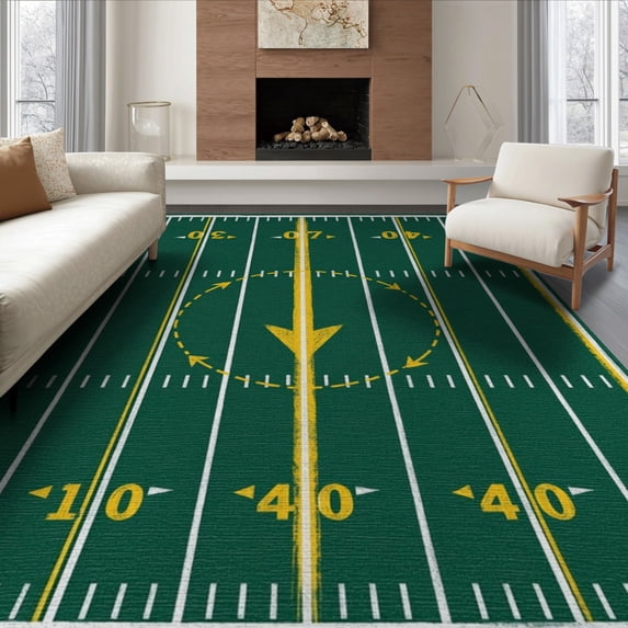 ODIKA 6'x9' Washable Area Rug Sport Theme Playbook Design With Arrows And Yard Lines Football Field Refined for Family Room, Living Room, Master Bedroom, Non-Slip, Easy Care