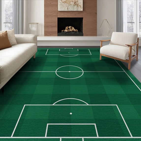 ODIKA 6'x9' Washable Area Rug Stadium Lines Goal Durable Interactive Football Soccer Field Playful Expressive for Dining Room, Under Table, Office Décor, Non-Slip Chair-Friendly