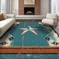thumbnail image 1 of ODIKA 6'x9' Washable Area Rug Teal Distressed Stars Plank Motif Southwestern Terracotta Round for Family Room, Living Room, Master Bedroom, Non-Slip, Easy Care, 1 of 7