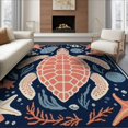 thumbnail image 1 of ODIKA 6'x9' Washable Area Rug Theme Nautical Door Turtle Coral Seashell Reef Wave Border Scatter for Queen Size Bedroom, Under Bed, Master Suite, Easy Care, Non-Shedding, 1 of 7