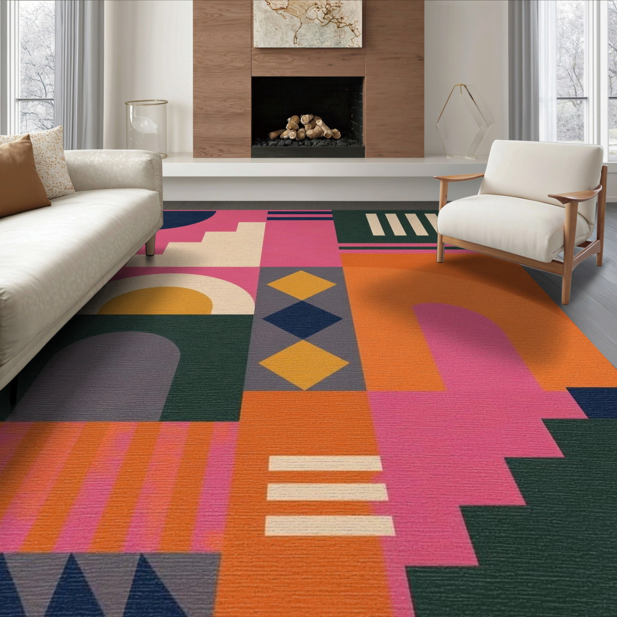 Signage Rug ODIKA 6'x9' Washable Area Rug Vibrant Multicolor Geometric Art Bold ...