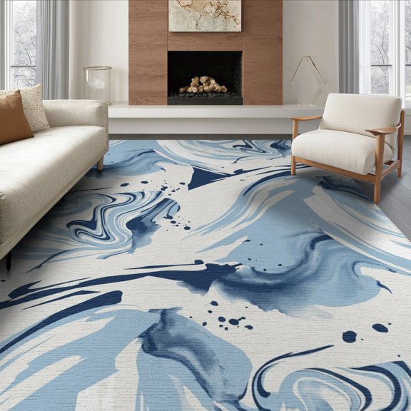 ODIKA 6'x9' Washable Area Rug With Watercolor Marbled Swirl Accents Abstract Modern Brushstroke Playful for Queen Size Bedroom, Under Bed, Master Suite, Easy Care, Non-Shedding