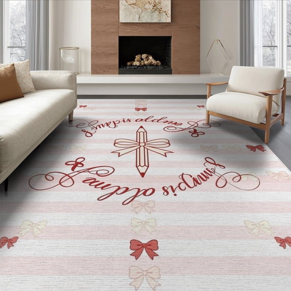 ODIKA 6'x9' Washable Area Rug Welcome Pencil Coquette Striped Classroom Teacher Preschool School Flowing for Dining Room, Under Table, Office Décor, Non-Slip Chair-Friendly
