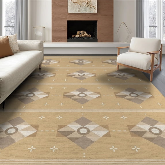 ODIKA 6'x9' Yellow Geometric Modern Design Washable Area Rug Stylish Indoor Outdoor Patterned Decor for Family Room, Living Mater Bedroom, Non-Slip, Easy Care