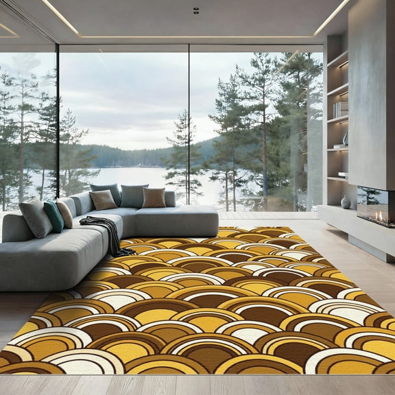 ODIKA 6'x9' Machine Washable Non-Slip Area Rug, 70s Brown High Traffic Rug, Brown, 1254108