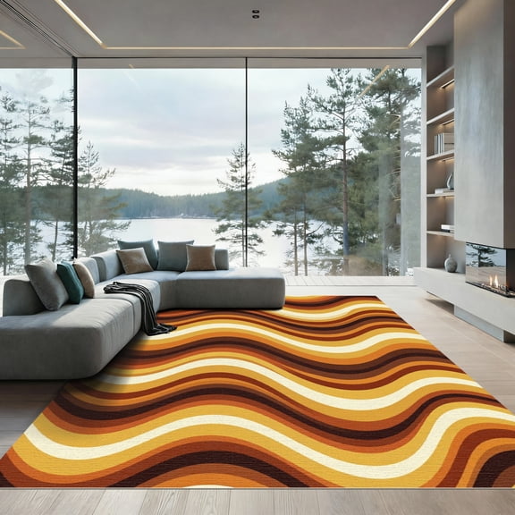 ODIKA 6'x9' Machine Washable Non-Slip Area Rug, 70s Burnt Orange High Traffic Rug, Orange, 1017511