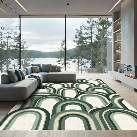 ODIKA 6'x9' Machine Washable Non-Slip Area Rug, 70s Green High Traffic Rug, Green, 1129588