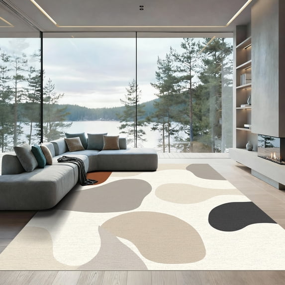ODIKA 6'x9' Machine Washable Non-Slip Area Rug, Abstract Beige High Traffic Rug, Beige, 1058023