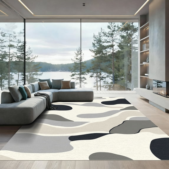 ODIKA 6'x9' Machine Washable Non-Slip Area Rug, Abstract Beige High Traffic Rug, Beige, 1058599