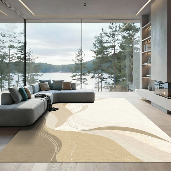 ODIKA 6'x9' Machine Washable Non-Slip Area Rug, Abstract Beige High Traffic Rug, Beige, 1067238