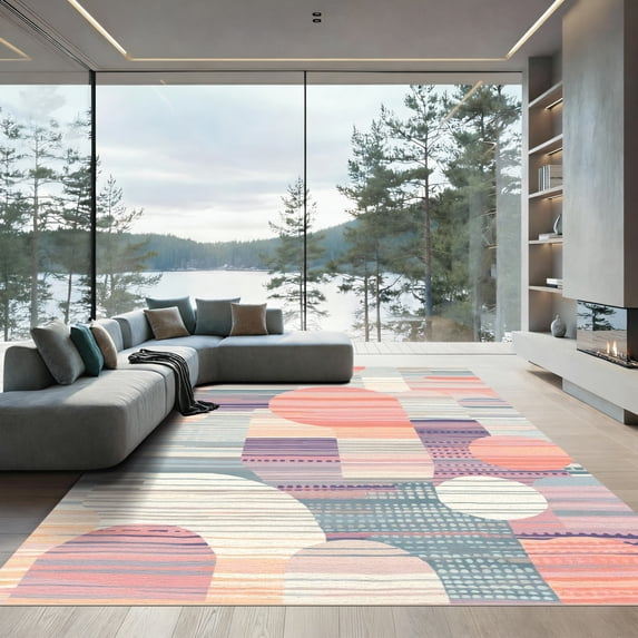 ODIKA 6'x9' Machine Washable Non-Slip Area Rug, Abstract Blush Pink High Traffic Rug, Pink, 1075341