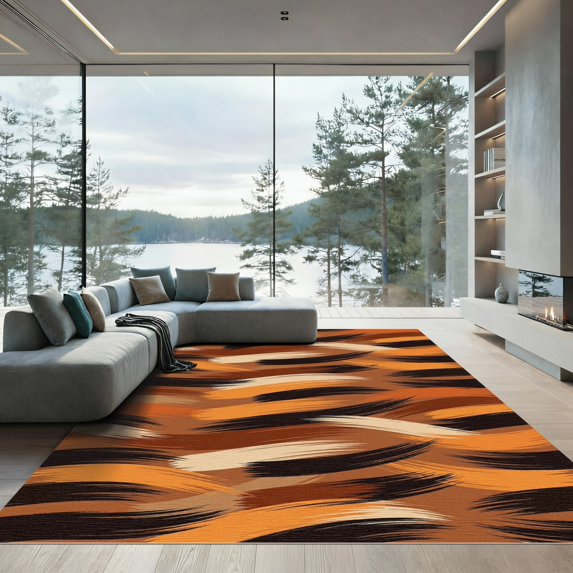 ODIKA 6'x9' Machine Washable Non-Slip Area Rug, Abstract Burnt Orange High Traffic Rug, Orange, 988859